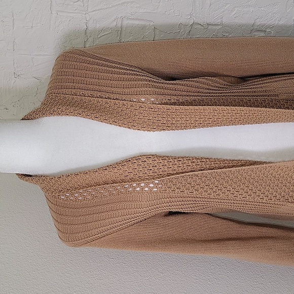 Notations Cardigan Sweater Open Front Longline Longsleeve Layer Knit Brown Tan M - Picture 2 of 15